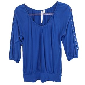 Eyelet Knit Cinched Ruched Drape Pleated Eyelet Embroidery Top